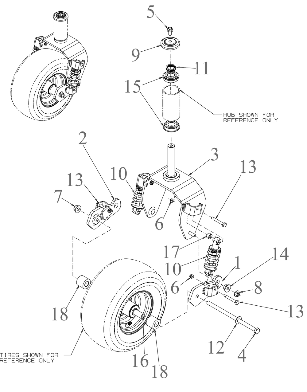 Front Caster Diagram and Parts List for ZTX5-54KH (47RKAAA7A10)(2023) Cub Cadet Lawn Tractor